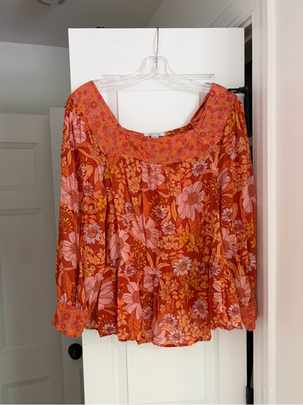 American Eagle Outfitters Floral Peasant Top - Orange Pink